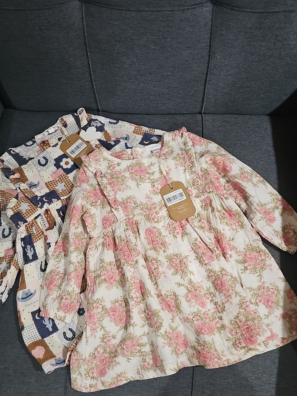Novalty Angel Dear Cowboy And Pink Floral Cream Ruffle Dressese (D)